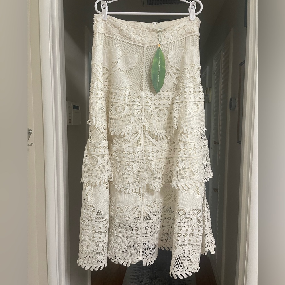 NWT Farm Rio Alucina Luz Guipure Lace Midi Skirt. Size XL - Picture 3 of 8